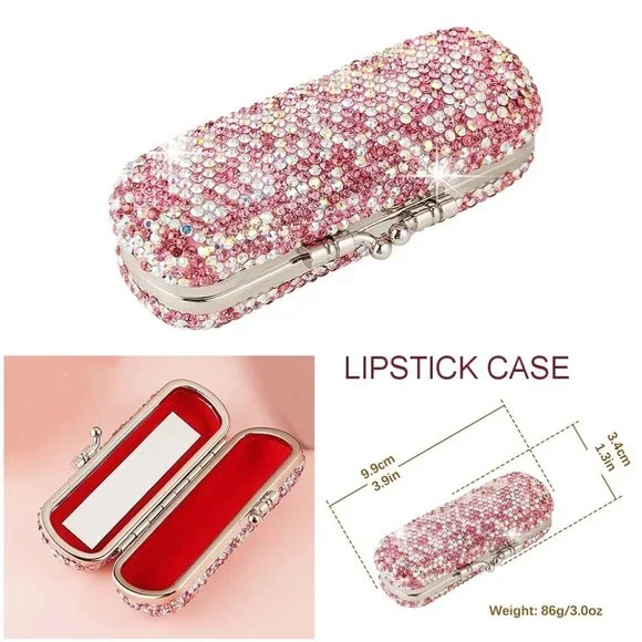 NWT Sparkling Crystal Rhinestone Bling Pink Stocking Stuffers Makeup Bru…